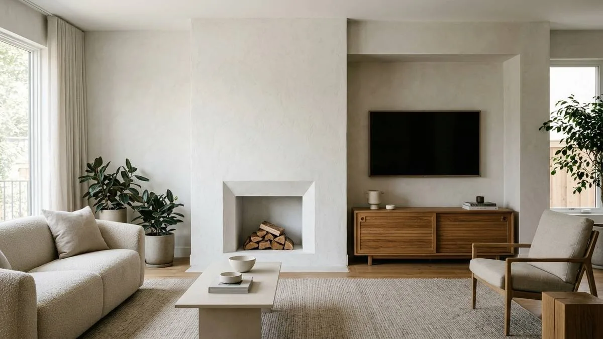 Paso 2 sobre como decorar una sala con chimenea integrando el televisor en mueble bajo lateral