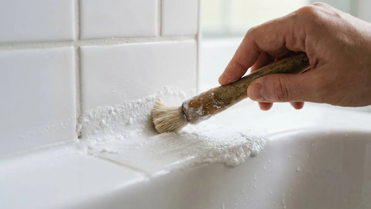 como limpiar la silicona blanca con pasta de bicarbonato y cepillo de cerdas suaves