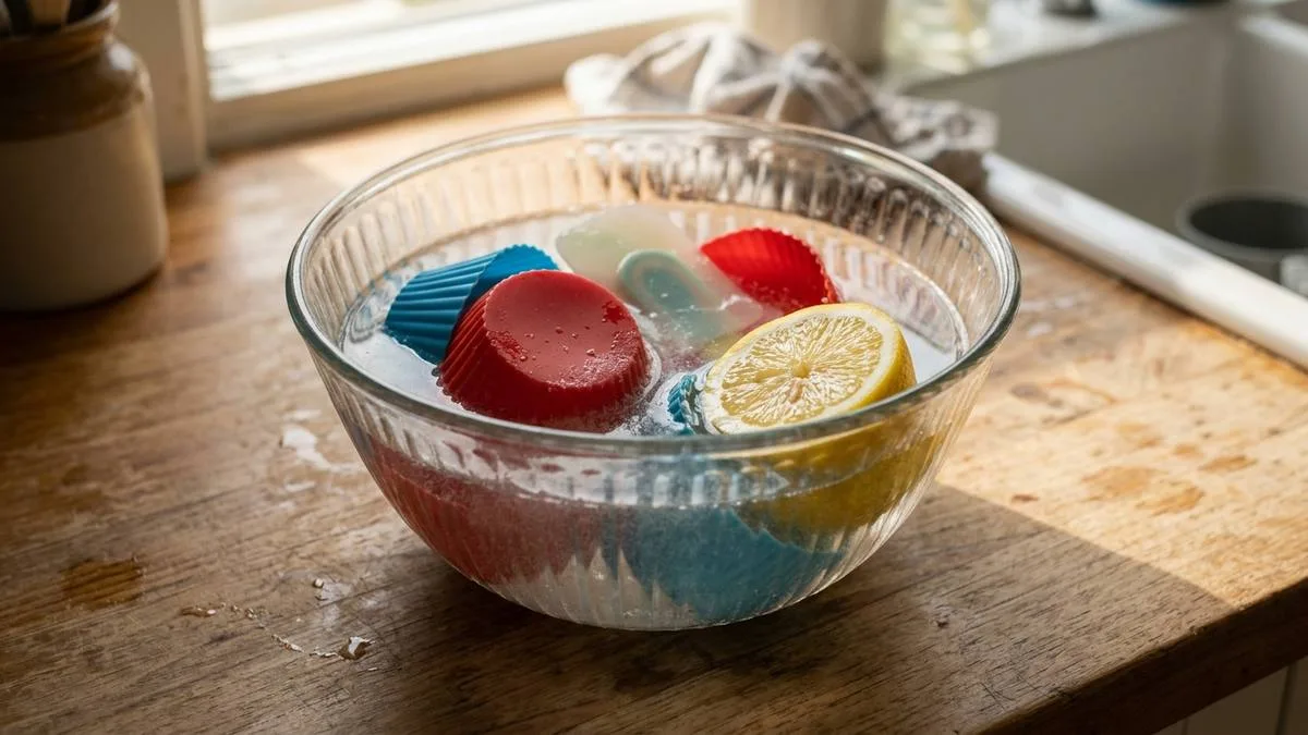 cómo limpiar silicona de cocina y moldes pegajosos con agua caliente bicarbonato y limon