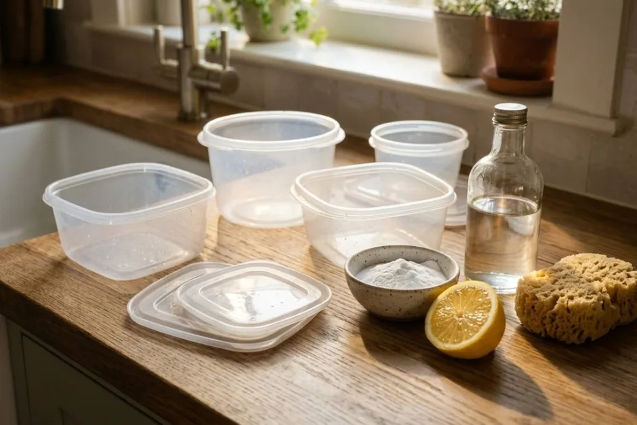 quitar grasa de recipientes de plástico con bicarbonato limon y vinagre blanco sin rayar